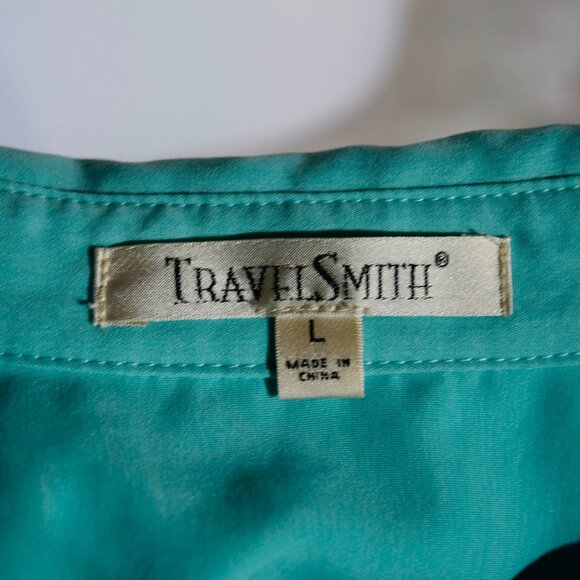 TravelSmith Women's Size L Turquoise Sleeveless Button-Up Blouse Travel Top - Picture 5 of 5